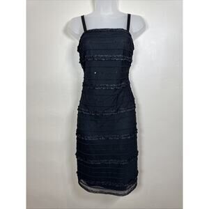 VTG Womens 90s Y2K Formal Midi Dress LBD Spaghetti Strap Sheer Stretch R&M 8